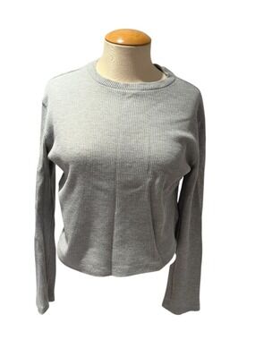 CLOTH BY DESIGN grey waffle cropped long sleeve top - size xs